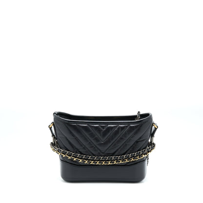 Chanel Chevron Small Gabrielle Hobo Bag Black Multicolour Hardware