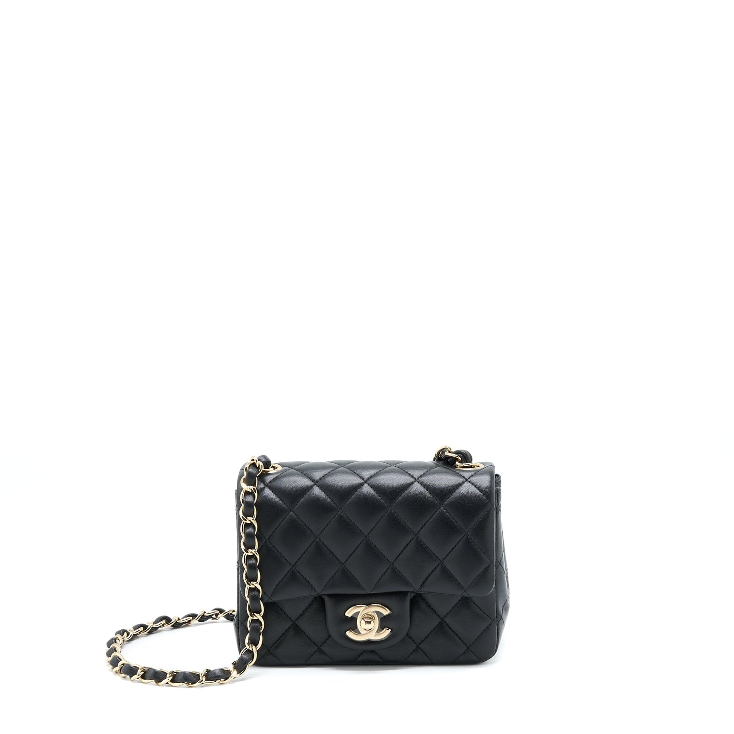 Chanel Classic Mini Square Flap Bag Lambskin Black LGHW (Microchip)
