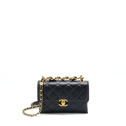 Chanel 22S Seasonal Flap Bag Calfskin Black Brushed GHW