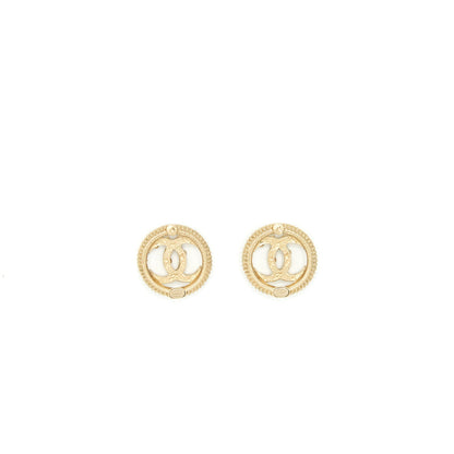 Chanel Round CC Logo Crystal and Pearl Earrings GHW