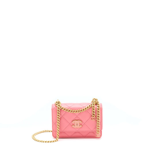 Chanel 22P Seasonal Mini Square Wallet On Chain Lambskin Pink GHW