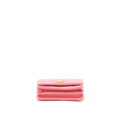 Chanel 22P Seasonal Mini Square Wallet On Chain Lambskin Pink GHW