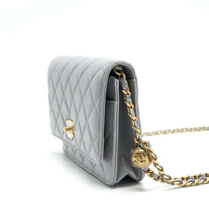 Chanel 21B Pearl Crush Wallet On Chain Grey GHW