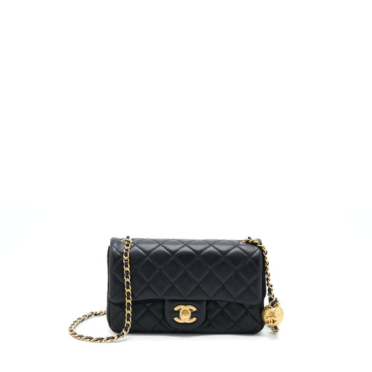 Chanel Pearl Crush Mini Rectangular Lambskin Black With GHW (Microchip)