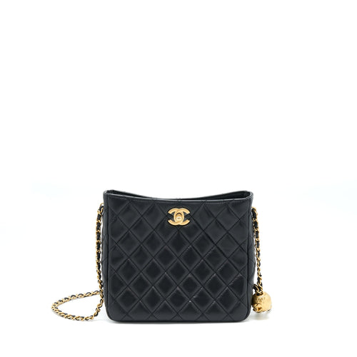 Chanel 22B Pearl Crush Hobo Bag Lambskin Black With GHW (Microchip)