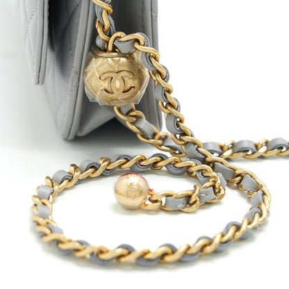 Chanel 21B Pearl Crush Wallet On Chain Grey GHW