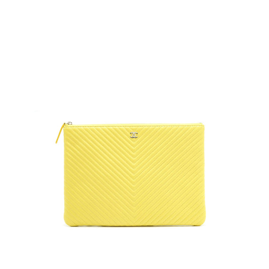 CHANEL CHEVRON CLUTCH BAG IN YELLOW SHW