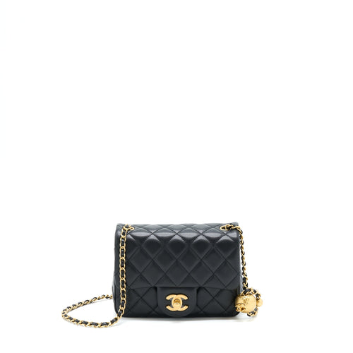 Chanel Pearl Crush Mini Square Flap Bag Lambskin Black GHW (Microchip)