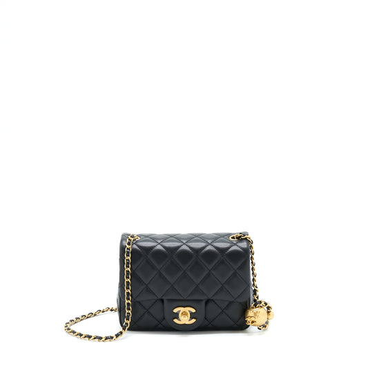 Chanel Pearl Crush Mini Square Flap Bag Lambskin Black GHW (Microchip)