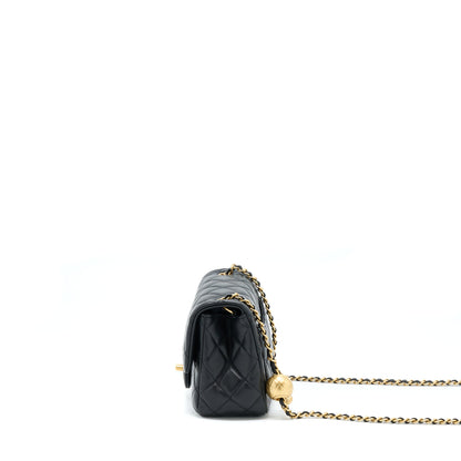 Chanel Pearl Crush Mini Square Flap Bag Lambskin Black GHW (Microchip)