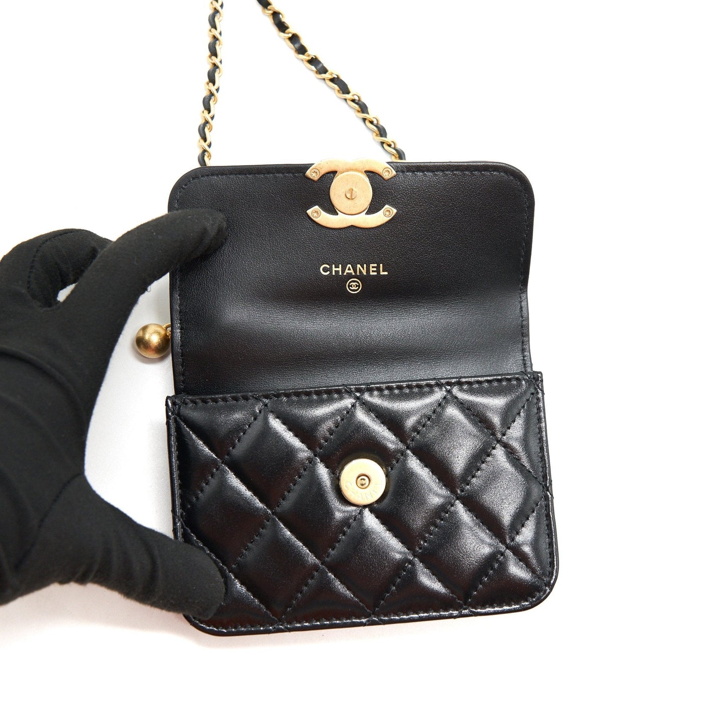 Chanel 21A Flap Coin Purse with Chain Black with GHW calfskin