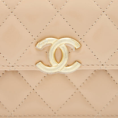 Chanel 21A Flap Coin Purse with Chain Beige GHW Calfskin