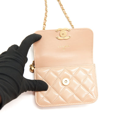 Chanel 21A Flap Coin Purse with Chain Beige GHW Calfskin