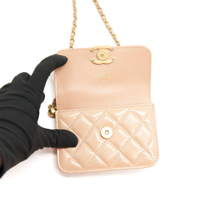 Chanel 21A Flap Coin Purse with Chain Beige GHW Calfskin