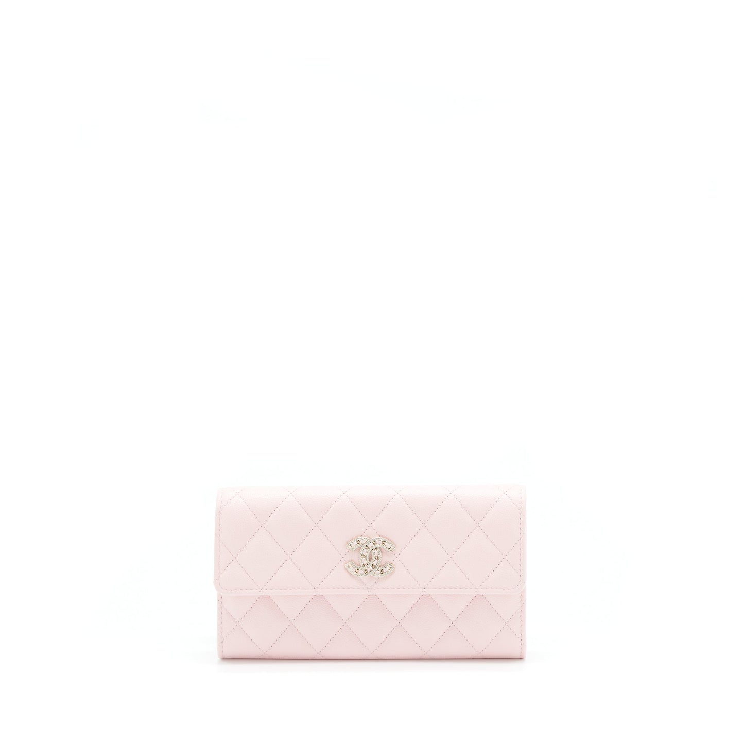 Chanel 22S detailed logo flap long wallet caviar light pink with LGHW