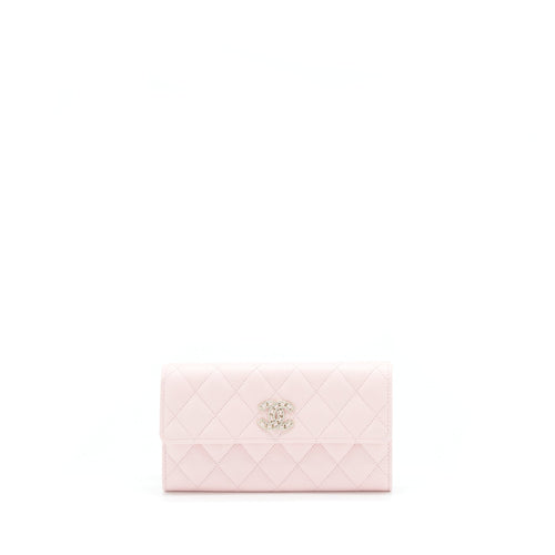 Chanel 22S detailed logo flap long wallet caviar light pink with LGHW