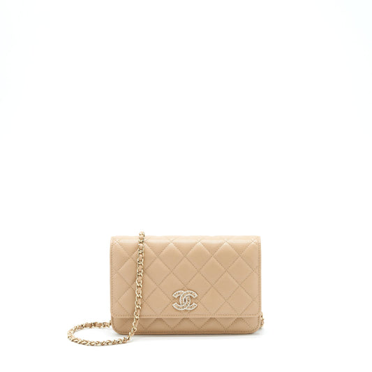 Chanel 22S detailed Logo Wallet on chain Caviar Dark beige with LGHW (microchip)