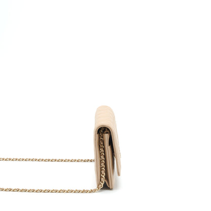 Chanel 22S detailed Logo Wallet on chain Caviar Dark beige with LGHW (microchip)