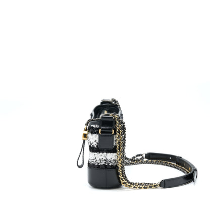 Chanel Small Gabrielle Hobo Bag Sequins Black/White With Multicolour Hardware