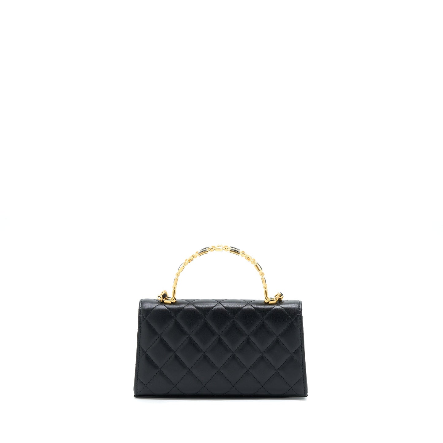 Chanel 22B Flap Bag With Enamel/CC Logo Top Handle Lambskin Black Brushed GHW