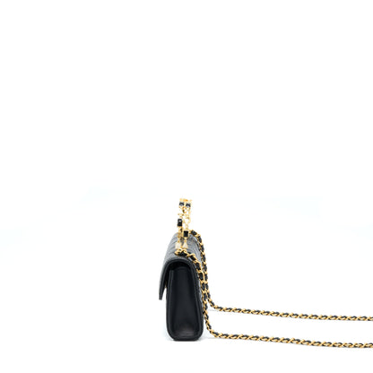 Chanel 22B Flap Bag With Enamel/CC Logo Top Handle Lambskin Black Brushed GHW