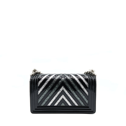 Chanel Medium Boy Bag Chevron Limited Patent Black SHW