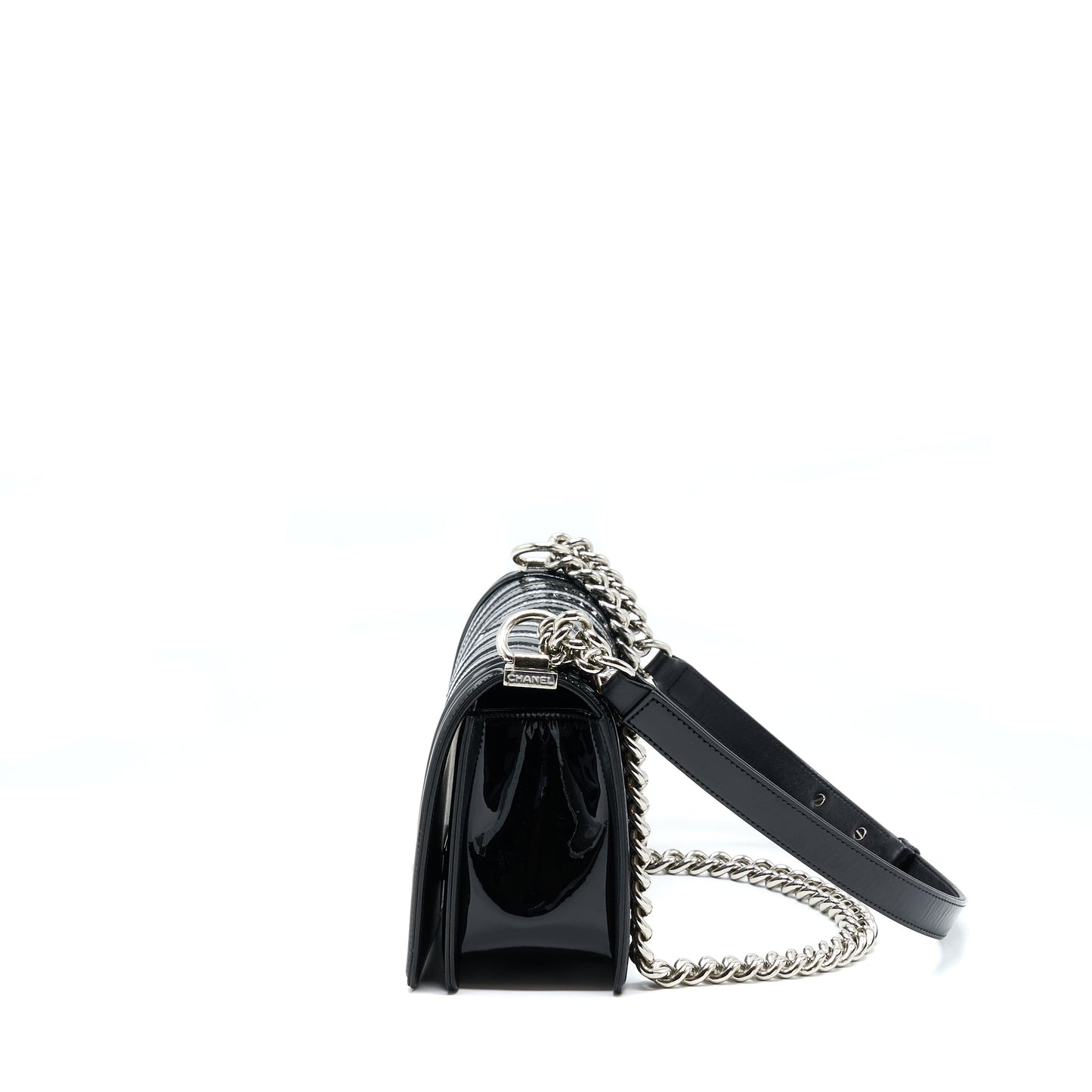 Chanel Medium Boy Bag Chevron Limited Patent Black SHW