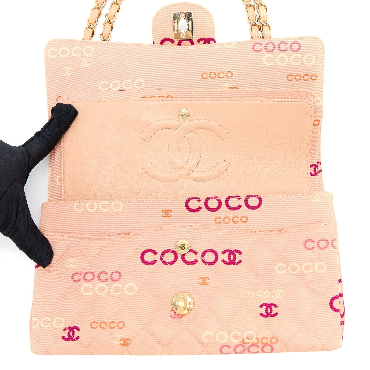 Chanel Vintage Coco Medium Classic Flap Bag Fabric Pink GHW