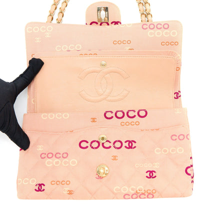 Chanel Vintage Coco Medium Classic Flap Bag Fabric Pink GHW