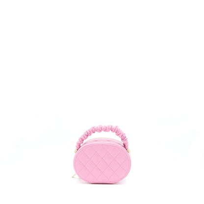 Chanel 22S Top Handle Mini Round Vanity Clutch Lambskin Pink LGHW