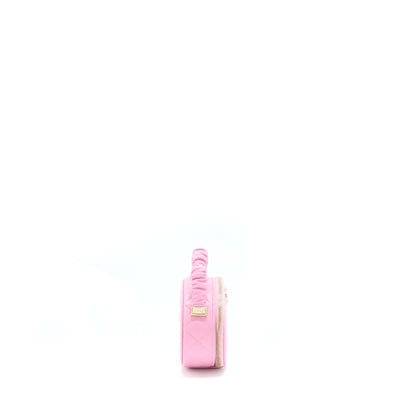 Chanel 22S Top Handle Mini Round Vanity Clutch Lambskin Pink LGHW