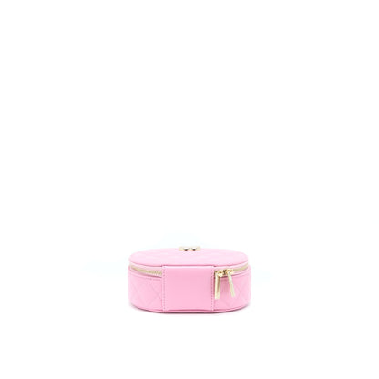 Chanel 22S Top Handle Mini Round Vanity Clutch Lambskin Pink LGHW