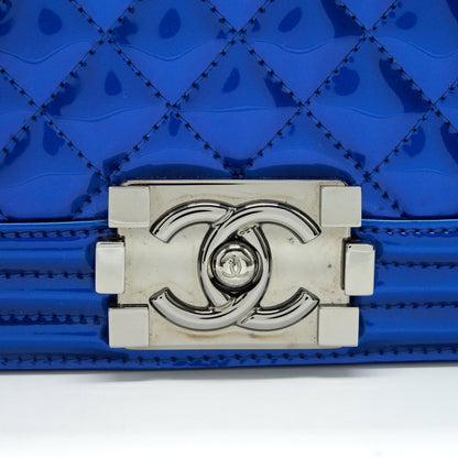 CHANEL MEDIUM LE BOY BAG IN METALLIC BLUE SHW