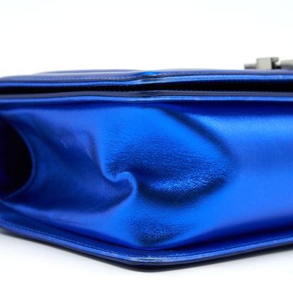 CHANEL MEDIUM LE BOY BAG IN METALLIC BLUE SHW
