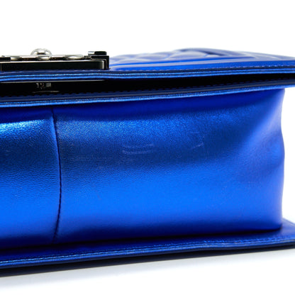 CHANEL MEDIUM LE BOY BAG IN METALLIC BLUE SHW