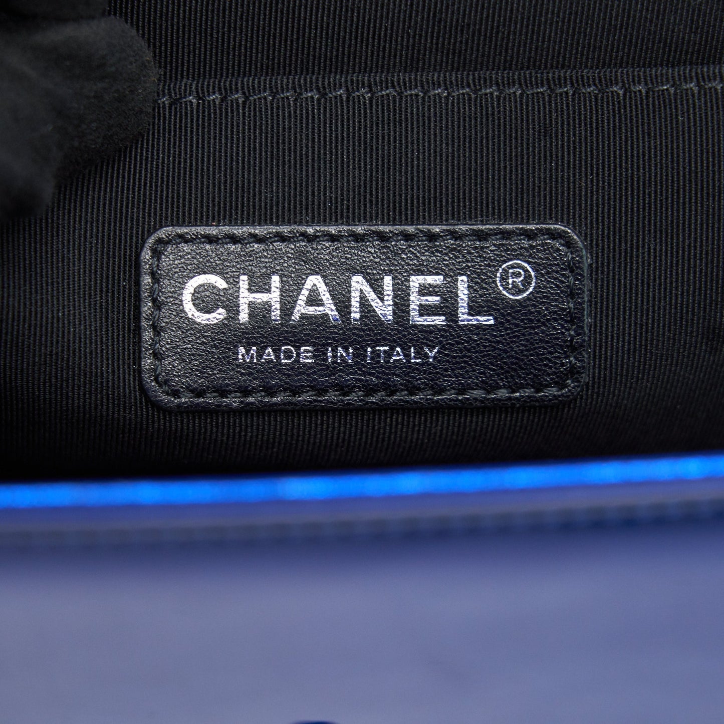 CHANEL MEDIUM LE BOY BAG IN METALLIC BLUE SHW