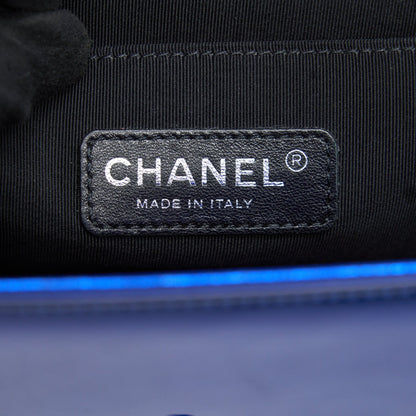 CHANEL MEDIUM LE BOY BAG IN METALLIC BLUE SHW