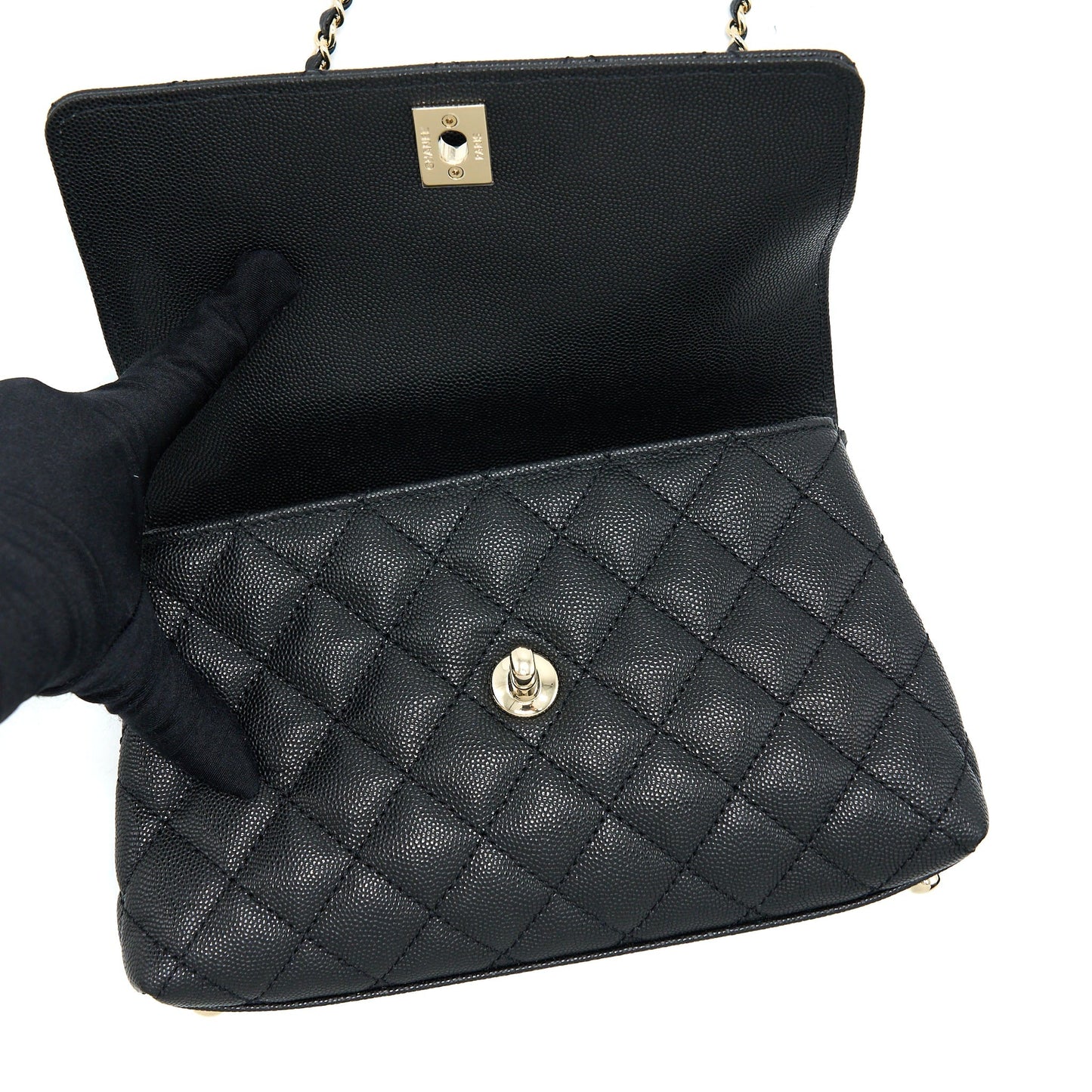 Chanel Small Coco Handle Caviar Black LGHW (Microchip)