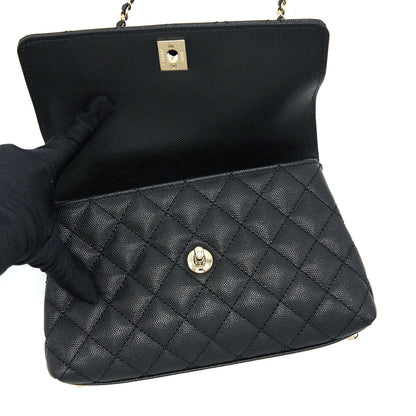 Chanel Small Coco Handle Caviar Black LGHW (Microchip)
