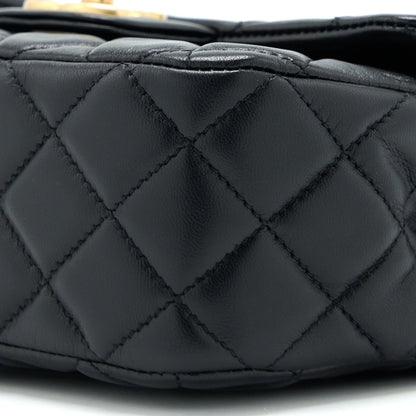 Chanel 22K Coco Chain Quilted Flap Bag Lambskin Black Brushed GHW (Microchip)