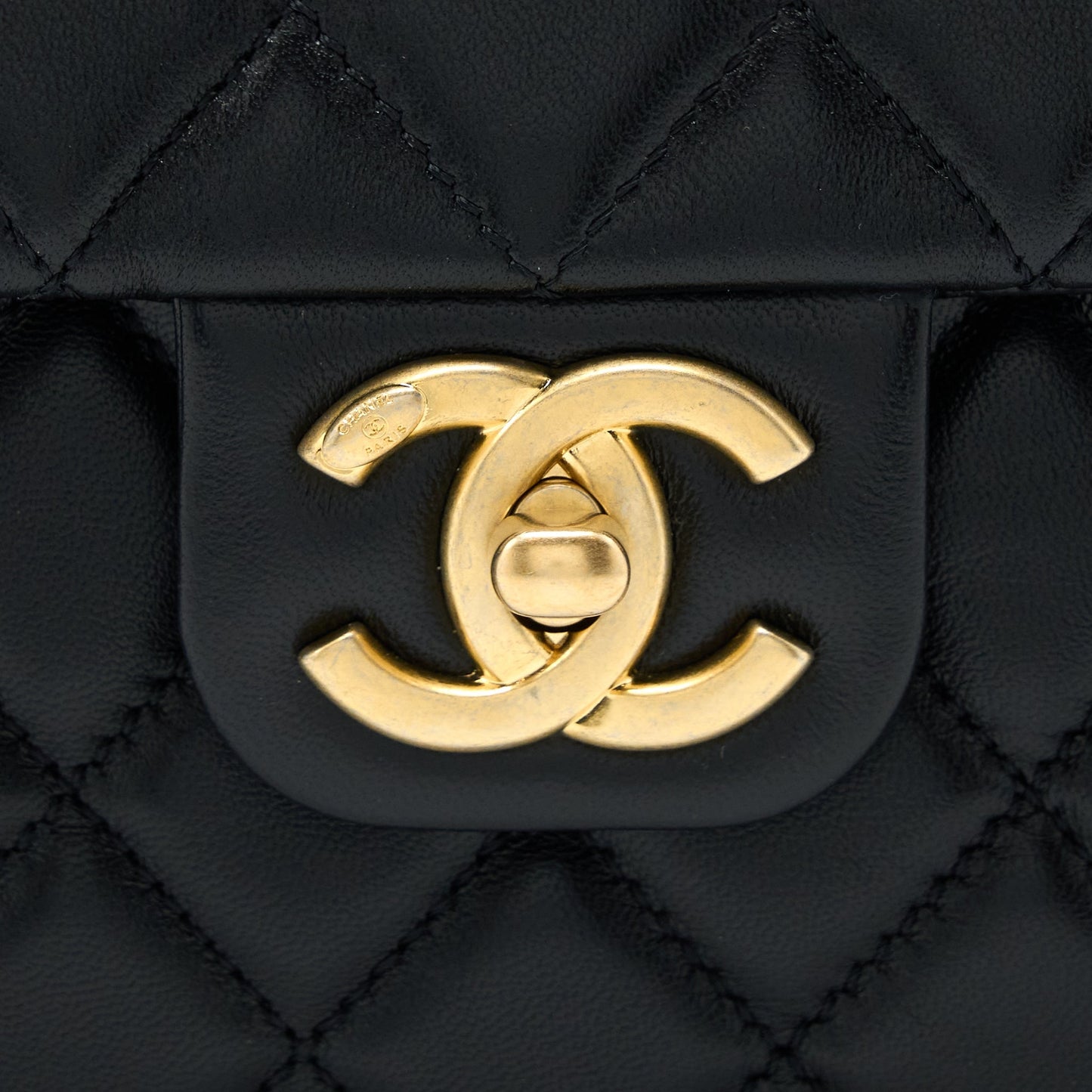 Chanel 22K Coco Chain Quilted Flap Bag Lambskin Black Brushed GHW (Microchip)