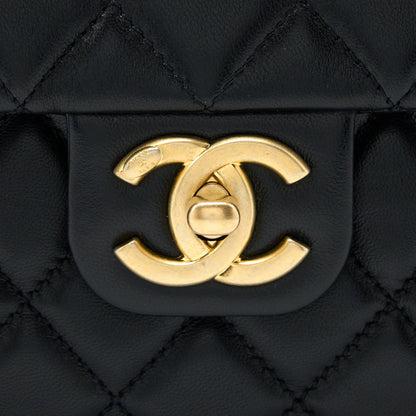 Chanel 22K Coco Chain Quilted Flap Bag Lambskin Black Brushed GHW (Microchip)