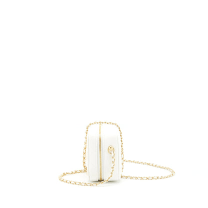 Chanel 21K Small Metal plate Vanity with chain Lambskin White GHW