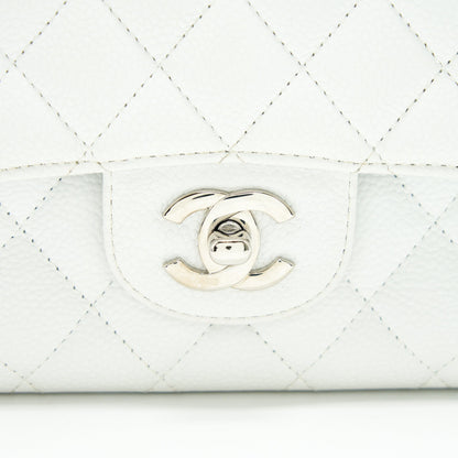 CHANEL MEDIUM CLASSIC DOUBLE FLAP BAG CAVIAR WHITE SHW
