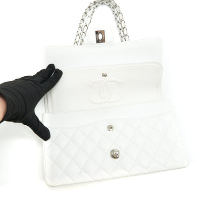 CHANEL MEDIUM CLASSIC DOUBLE FLAP BAG CAVIAR WHITE SHW
