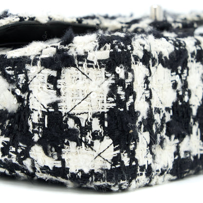 Chanel Vintage Medium Classic Flap Bag Tweed Black And White SHW