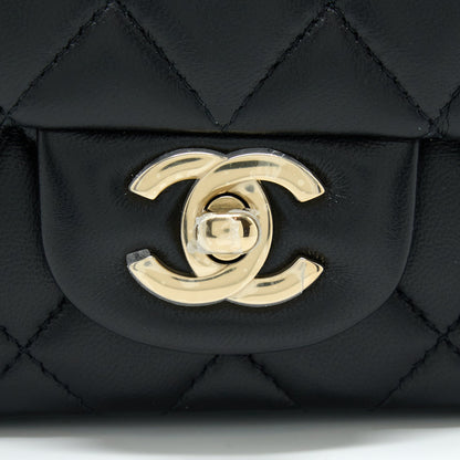 Chanel Mini Square Flap Bag Lambskin Black GHW (Microchip)