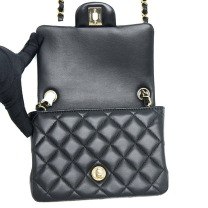 Chanel Mini Square Flap Bag Lambskin Black GHW (Microchip)