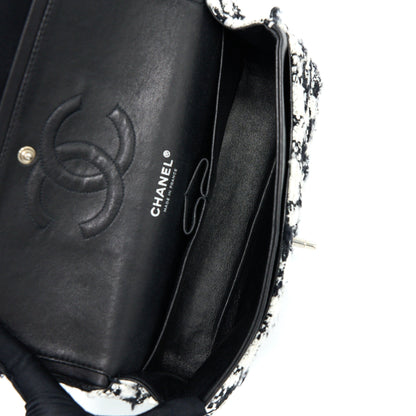 Chanel Vintage Medium Classic Flap Bag Tweed Black And White SHW