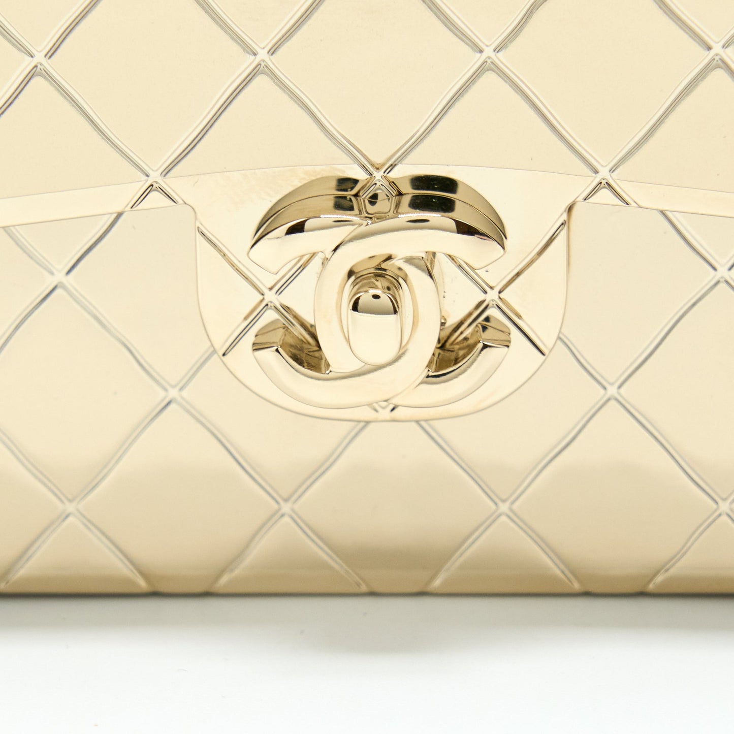 Chanel Mini Evening Bag Gold Tone Hammered Metal And Gold Tone Metal (Microchip )